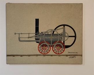 Train folk art - painting by Georgian Howard Royal 1982