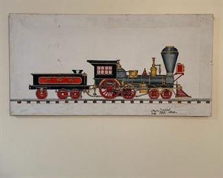 Train folk art - painting by Georgian Howard Royal 1988