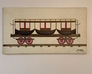 Train folk art - painting by Georgian Howard Royal 1984