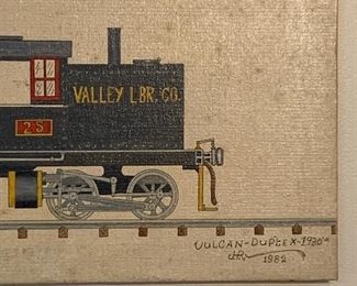 Train folk art - painting by Georgian Howard Royal 1982