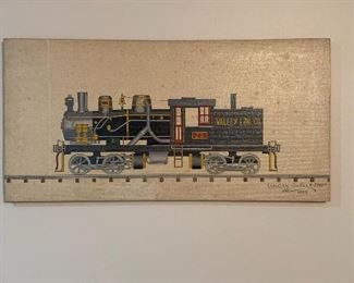 Train folk art - painting by Georgian Howard Royal 1982