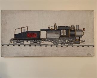 Train folk art - painting by Georgian Howard Royal 1990