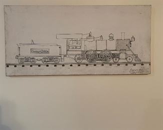 Train folk art - painting by Georgian Howard Royal 1990