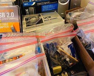 Tons of Office Supplies, Master Products 2 Hole Punch, USB Cables NIP, Nortronics VCR Bulk Eraser, Digital TV Converter, BOSE Companion Multimedia / Computer Speakers