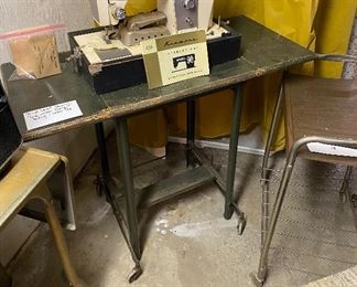 Kenmore Model 90 Sewing Machine • Old Wood & Metal Drop Leaf Typewriter Table Stand • Also Two Metal MC Typewriter Stands • Rolling VTG TV Cart 