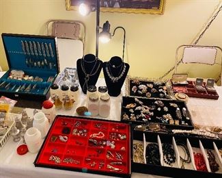 McKee Milk Glass Salt & Pepper Shakers, Sterling Vintage and Costume jewelry