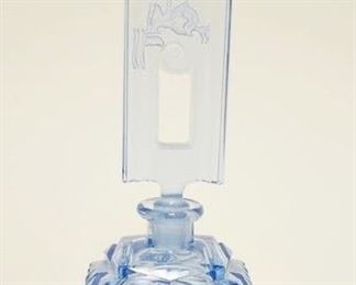 1002	ORNATE BLUE CZECH PERFUME BOTTLE 8 IN H 
