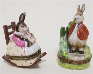 1010	2 LIMOGES PEINT MAIN RABBIT TRINKET BOXES
