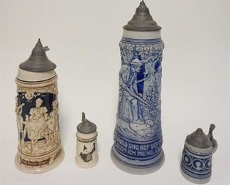 1016	GERMAN STEINS, LOT OF 4 TALLEST IS 16 IN H 
