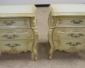 1040	2 FRENCH PROVINCIAL PAINTED NIGHTSTANDS, 3 DRAWER, APPROXIMATELY 27 IN WIDE X 19 IN DEEP X 28 IN HIGH
