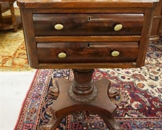 1047	ANTIQUE EMPIRE 2 DRAW STAND ON CARVED COLUMNS & CLAW FEET, APPROXIMATLY 21 IN X 16 IN DEE X 30 IN HIGH
