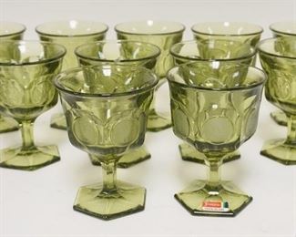 1091	11 OLIVE GREEN FOSTORIA COIN GLASS SHERBERTS, 5 1/4 IN H 
