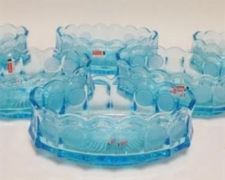1092	6 BLUE FOSTORIA COIN GLASS OVAL DISHES 9 IN 
