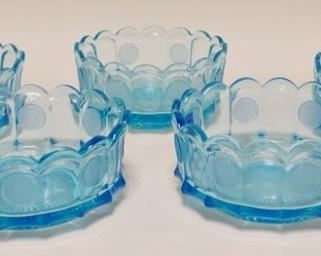1106	5 BLUE FOSTORIA COIN GLASS ROUND BOWLS 7 1/2 IN 
