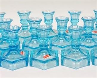 1115	18 BLUE FOSTORIA COIN GLASS CANDLESTICKS, 4 1/2 IN H 
