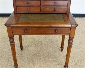 1126	SMALL STEP BACK DESK W/PULL OUT WRITING SURFACE, 5 DRAWERS, 31 1/2 IN WIDE X 36 3/4 IN HIGH X 19 3/4 IN DEEP
