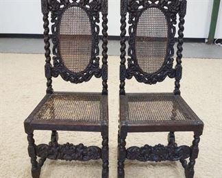 1156	PAIR OF CARVED HIGH BACK CHAIRS W/TWIST COLUMNS, CANED SEATS & BACKS, CARVED FRONT STRETCHERS
