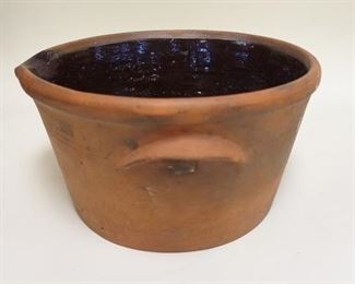 1165	REDWARE BATTER BOWL W/SPOUT & HANDLES, 13 1/4 IN DIAMETER X 6 7/8 IN HIGH
