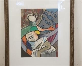 1179	PENCIL SIGNED MODERN PRINT *DANAE RECEIVING JUPITER*, SIGNATURE NOT LEGIBLE, 33 1/2 IN X 39 1/2 IN INCLUDING FRAME
