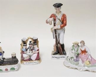 1183	4 PORCELAIN FIGURES, MATCHBOX, DOUBLE BUD VASE, BOY & GIRL W/LAMB & PUPPY & A SOLDIER, 8 1/2 IN HIGH
