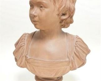 1184	SIGNED HOUDON CERAMIC BUST OF A YOUNG GIRL, COMES W/ACCOMPANING NOTE FROM THE FAMILY, 18 1/2 IN HIGH
