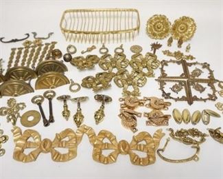 1210	LOT OF MISC HARDWARE W/BRASS, BRONZE, ETC, BOWS IN FRONT ARE PLASTIC, TRAY IN BACK IS 11 1/4 IN
