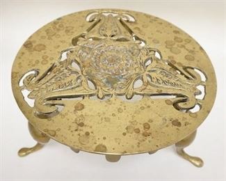 1211	LARGE ROUND BRASS TRIVET, 14 1/2 IN DIAMETER X 9 3/4 IN HIGH
