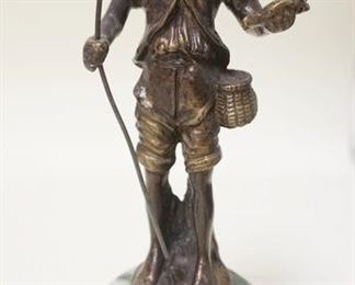 1213	METAL STATUE OF A BOY FISHING ON A GREEN MARBLE BASE, 9 1/4 IN HIGH
