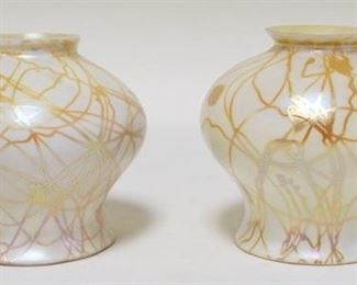1224	PAIR OF SIGNED STEUBEN ART GLASS SHADES, CALCITE OVER GOLD W/GOLD HEART & VINE
