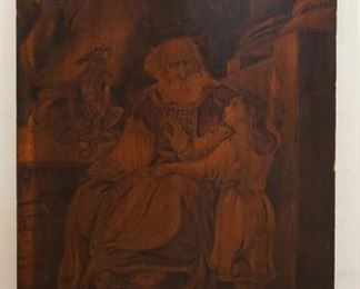 1228	PYROGRAPHY ON WOOD, SAMUEL READING TO ELI THE JUDGMENTS OF GOD, BY JOSEPH SMITH, ENGLAND, 1818, 19 1/2 IN X 28 IN
