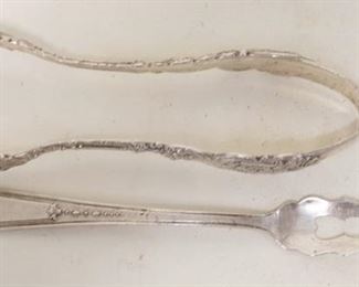 1232	STERLING TONGS & OLIVE FORK, FORK IS 6 IN, BOTH MONOGRAMMED, 2.125 TOZ TOTAL
