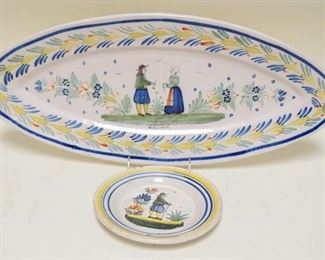 1239	2 PIECES QUIMPER, 21 1/4 IN OVAL PLATTER & 7 IN PLATE
