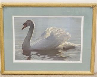 1241	ROBERT BATEMAN LIMITED EDITION SWAN PRINT, 146 OF 150, PENCIL SIGNED, DOUBLE MATTED, 33 IN X 25 1/2 IN INCLUDING FRAME
