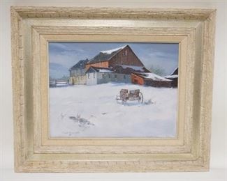 1250	FANK E ZUCCARELLI OIL ON CANVAS *MORE SNOW*, HAS ORIGINAL LABEL & ARTIST BIOGRAPHY, NJ ARTIST
