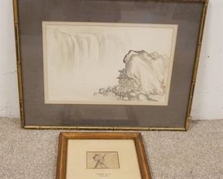 1265	2 PIECES ARTWORK, ASIAN LANDSCAPE & JACQUES CALLOT, LARGEST IS 20 1/2 IN X 16 1/8 IN INCLUDING FRAME
