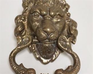 1268	HEAVY BRASS LION HEAD DOOR KNOCKER W/DOLPHINS, NO BACK PLATE, 5 3/4 IN HIGH
