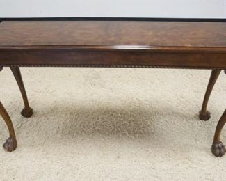 1275	HENREDON CARVED CLAW FOOT HALL TABLE, BANDED TOP, 59 IN X 18 1/2 IN X 29 3/4 IN HIGH
