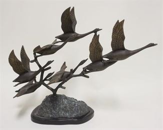 1276	BRASS & BRONZE SCULPTURE, GEESE IN FLIGHT, APPROXIMATELY 20 IN WIDE X 15 1/4 IN HIGH
