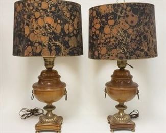 1280	PAIR OF URN FORM LAMPS W/LION HEAD & RING DECORATION, 30 1/2 IN HIGH
