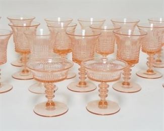 1283	18 PIECE FENTON LINCOLN INN PINK STEMWARE, 2 SIZES, TALLEST IS 6 IN
