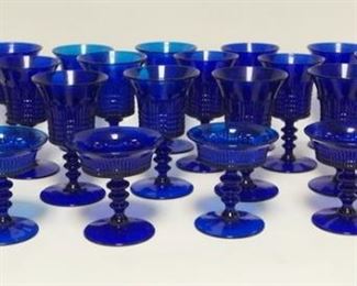 1285	23 PIECE FENTON LINCOLN INN BLUE STEMWARE, 2 SIZES, TALLEST IS 6 IN
