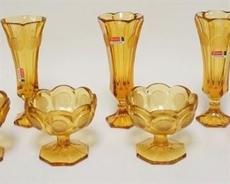 1292	8 PIECE AMBER FOSTORIA COIN, 4-8 IN VASES & 4 SMALL COMPOTES
