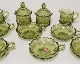 1294	10 PIECE FOSTORIA COIN OLIVE GREEN, 6 NAPPIES, 2 CREAMERS, 2 COVERED SUGARS
