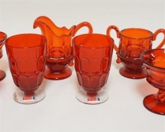 1300	8 PIECES RED FOSTORIA W/MESA, JAMESTOWN, ETC, TALLEST IS 5 3/4 IN
