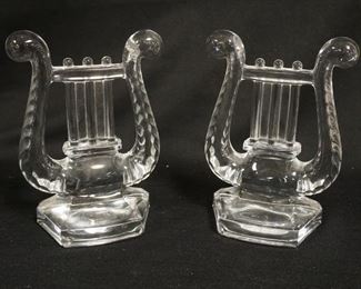 1301	PAIR OF CRYSTAL LYRE BOOKENDS, 5 1/2 IN HIGH X 7 3/4 IN WIDE
