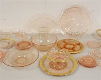 1310	LOT OF PINK  ELEGANT DPRESSION, ETC, INCLUDES WINDSOR DIAMOND, AMERICAN SWEETHEART, DOGWOOD, ROYAL LACE, ETC, DIVIDED PLATE W/GOLD HAS A CHIP UNDER THE RIM
