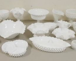 1311	LARGE LOT OF HOBNAIL MILK GLASS INCLUDING FENTON
