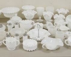 1312	LARGE LOT OF HOBNAIL MILK GLASS INCLUDING 2 FENTON LAIRBO
