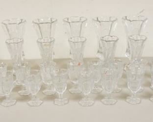 1316	LARGE LOT OF CLEAR FOSTORIA COIN GLASS, VASES, CANDLESTICKS & GOBLETS
