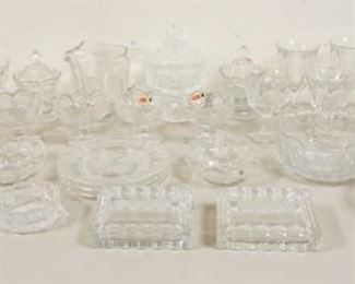 1317	LARGE LOT OF CLEAR FOSTORIA COIN GLASS, PITCHERS, GOBLETS, CIGARETTE BOXES, ETC
